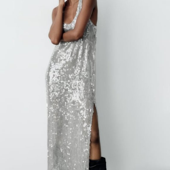 ZARA SEQUIN DRESS SILVER | 2712/246 326/015 - Picture 3 of 7